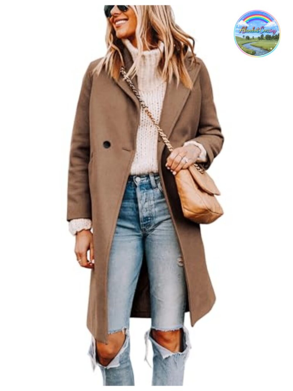 Wool Blend Pea Coat Long Trench Coat Notch Lapel Button Front